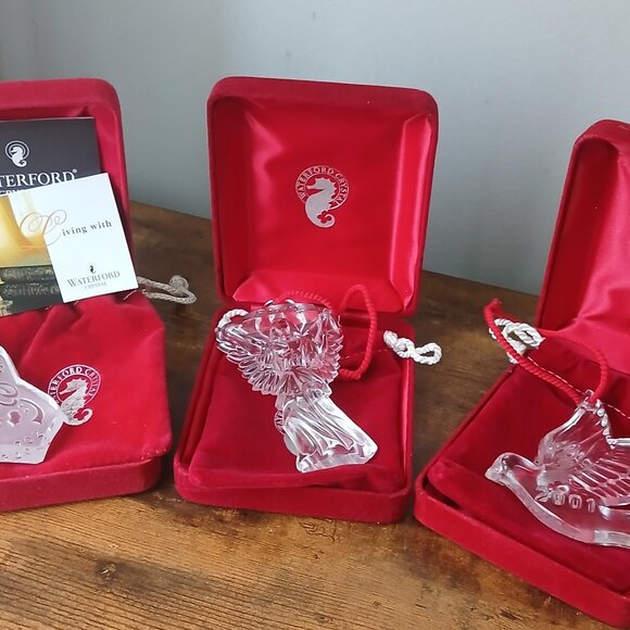 3 WATERFORD Crystal Christmas Ornaments - Angel of Peace, Dove, and X-Mas Horn - Picture 7 of 7
